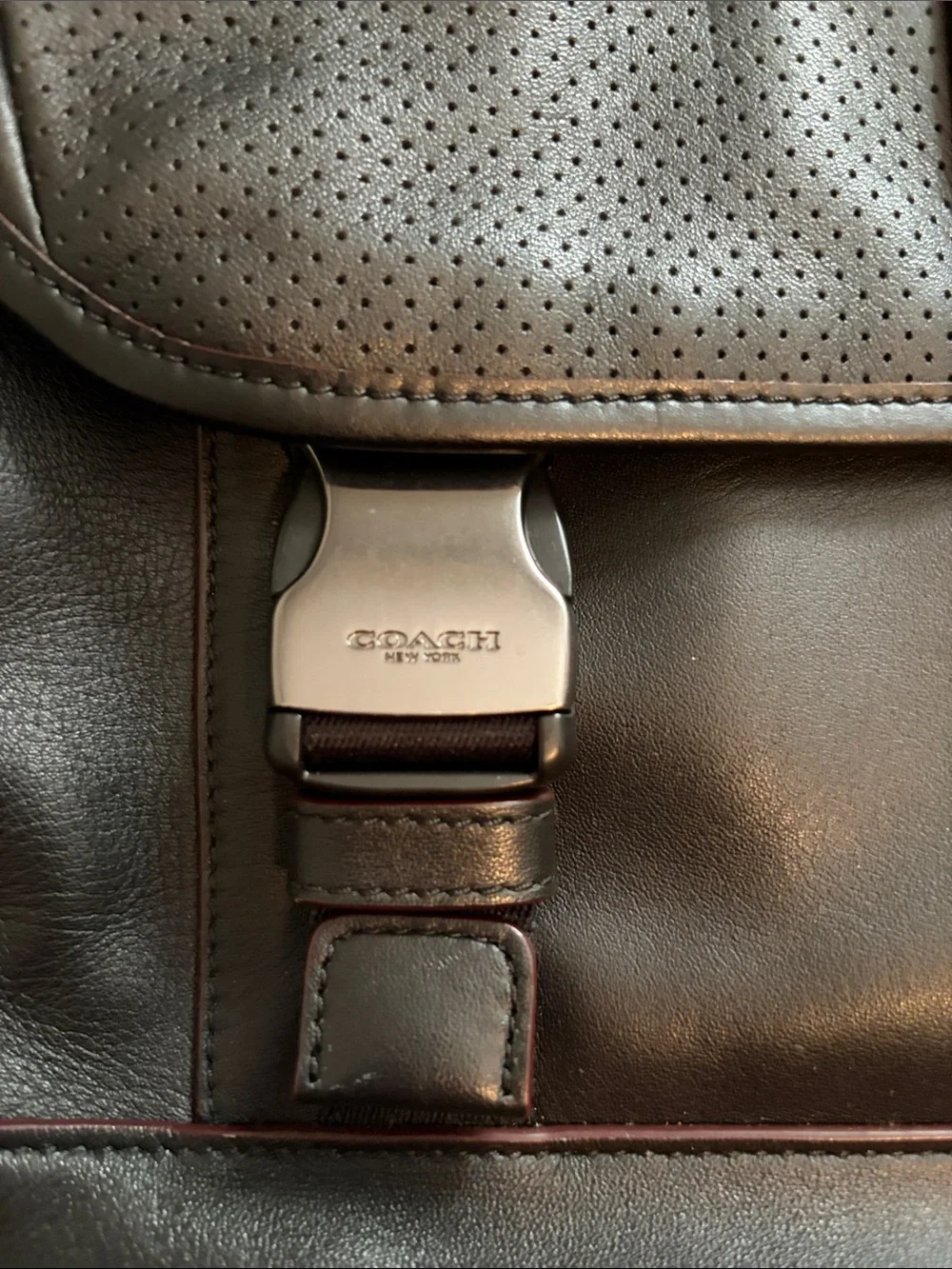 Coach Black Perforated Flap Leather Laptop/Messenger Bag.